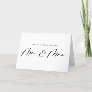 Black Calligraphy Mr. und Mrs. Newlyweds Wedding Dankeskarte