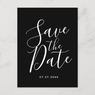 Black Calligraphy Save the Date Wedding Postcard Postkarte