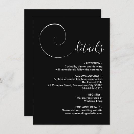 Black Calligraphy Script-Einschließungskarte Begleitkarte (Vorne/Hinten)