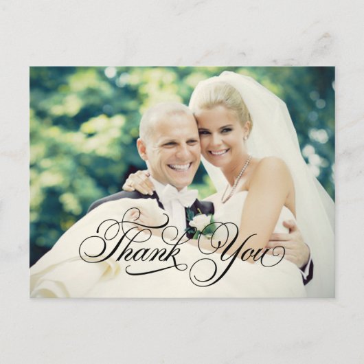 Black Calligraphy Script Wedding Foto Vielen Dank Postkarte (Vorderseite)