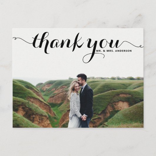 Black Calligraphy Script Wedding Foto Vielen Dank Postkarte (Vorderseite)
