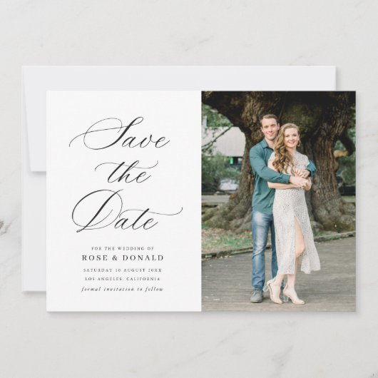 Black calligraphy script wedding save the date einladung (Vorderseite)