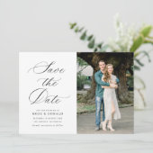 Black calligraphy script wedding save the date einladung (Stehend Vorderseite)