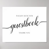 Black Calligraphy "Sign our Guestbook" Zeichen Poster (Vorne)