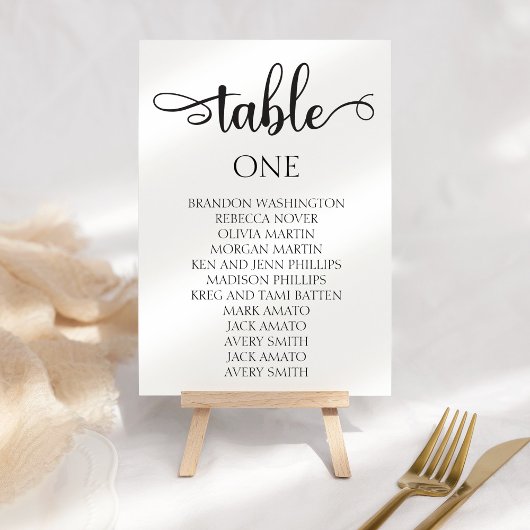 Black Calligraphy Wedding Chart Card 3.5x5 Tischnummer
