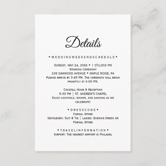 Black Calligraphy Wedding Details Card Begleitkarte (Vorderseite)