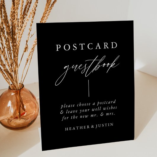 Black Calligraphy Wedding Postcard Guestbook Sign Sockelschild