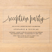 Black Calligraphy Wedding Reception Party Acryleinladungen (Vorderseite)