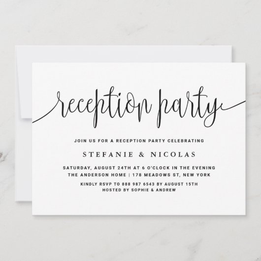 Black Calligraphy Wedding Reception Party Einladung (Vorderseite)