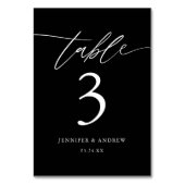 Black Calligraphy Wedding Table Seating Cards Tischnummer (Rückseite)