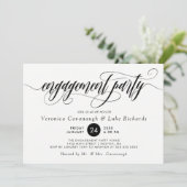 Black Calligraphy Wirbel Engagement Party Einladung (Stehend Vorderseite)