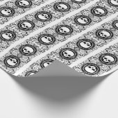 Black Cameo Damask Skulls auf weißem Wrapping Pape Geschenkpapier (Ecke)