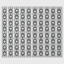 Black Cameo Damask Skulls auf weißem Wrapping Pape