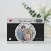 Black Camera Foto Hochzeit Save the Date einzigart (Stehend Vorderseite)