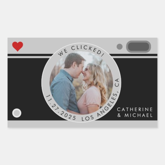Black Camera Foto Hochzeit Save the Date einzigart Rechteckiger Aufkleber (Vorderseite)