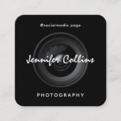 Black camera lens photography  quadratische visitenkarte (Vorderseite)