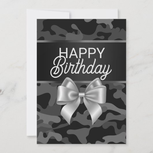 Black Camouflage & Bow Happy Birthday Card Einladung (Vorderseite)