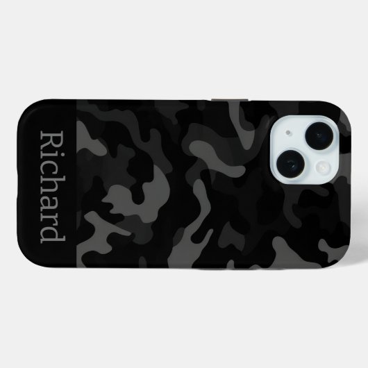 Black Camouflage Monogram iPhone Case (Rückseite (Horizontal))