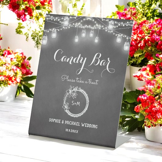 Black Candy Bar Wedding String Lights Sockelschild