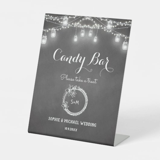 Black Candy Bar Wedding String Lights Sockelschild (Vorderseite)