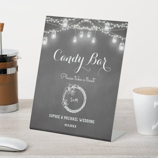 Black Candy Bar Wedding String Lights Sockelschild (In SItu)
