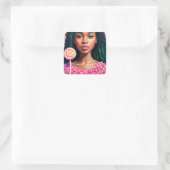 Black Candy Girl Lollipop Beauty Quadratischer Aufkleber (Tasche)