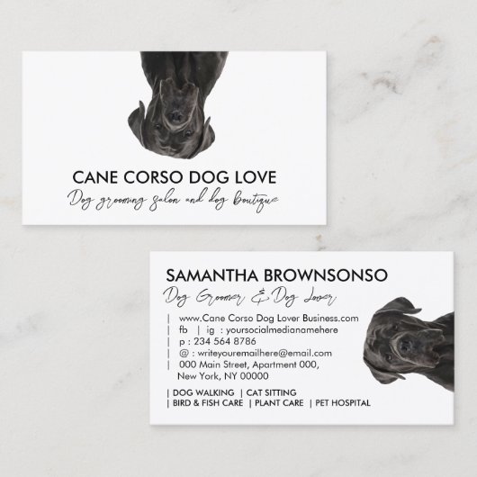 Black Cane Corso Dog Visitenkarte (Vorne/Hinten)