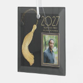 Black Cap and Gown mit Gold Tassel Ornament Aus Glas (Vorderseite links)