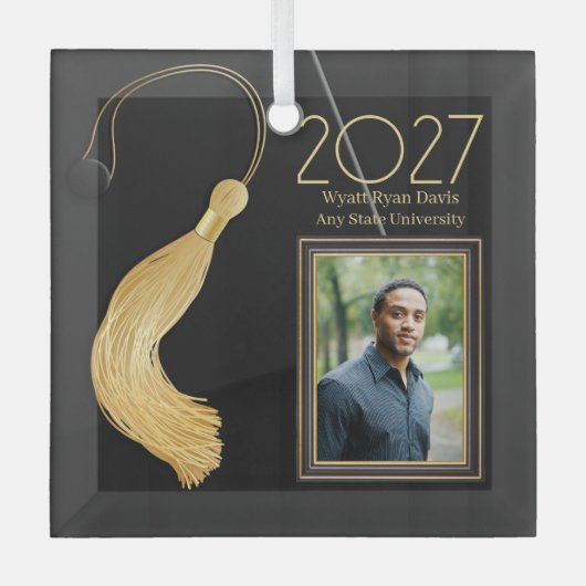 Black Cap and Gown mit Gold Tassel Ornament Aus Glas (Vorderseite)
