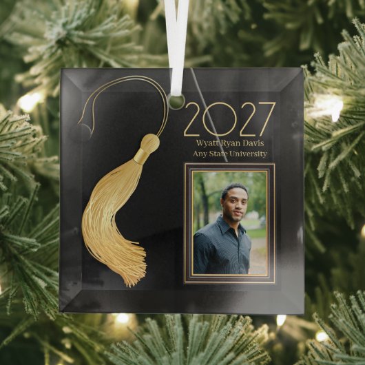 Black Cap and Gown mit Gold Tassel Ornament Aus Glas (Insitu)