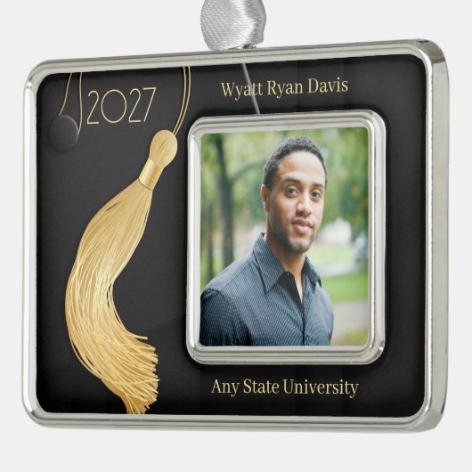 Black Cap and Gown mit Gold Tassel Rahmen-Ornament Silber (Links)