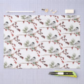 Black Cap Chickadees Kiefernzweige & Red Berries Seidenpapier (Handwerk)