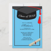 Black Cap Diploma Modern Sky Blue Graduation Party Einladung (Vorderseite)