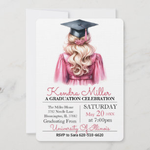 Black Cap & Gown Watercolor Abschluss Einladung