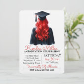 Black Cap & Gown Watercolor Abschluss Einladung (Stehend Vorderseite)