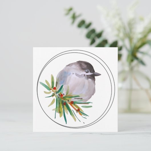 Black Capped Chickadee Watercolour Karte (Stehend Vorderseite)