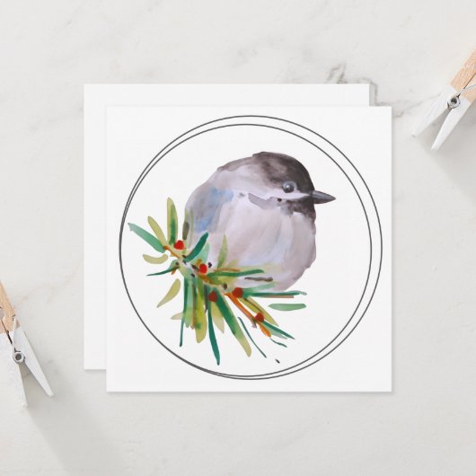 Black Capped Chickadee Watercolour Karte (Vorderseite/Rückseite Beispiel)