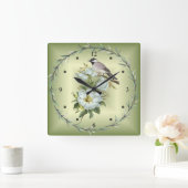 Black - Capped Chickadee ~ White Magnolia Blume ~ Quadratische Wanduhr (Zuhause)