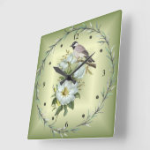 Black - Capped Chickadee ~ White Magnolia Blume ~ Quadratische Wanduhr (Winkel)