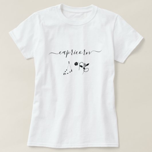 Black Capricorn zodiac Schild Blumenname Minimalis T-Shirt (Design vorne)