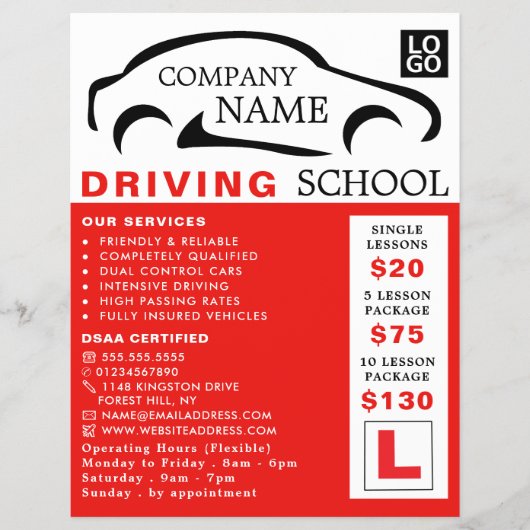 Black Car Logo, Driving School, Instructor Advert Flyer (Vorne)