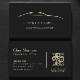 Black Car Service QR Code Black & Gold Visitenkarte