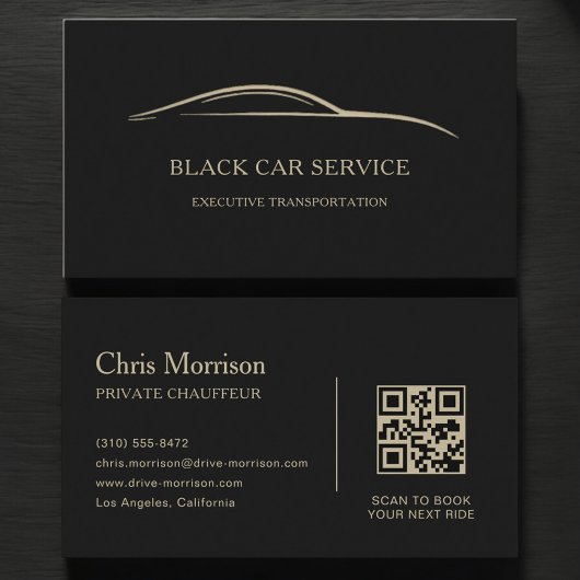 Black Car Service QR Code Schwarz & Gold Visitenkarte