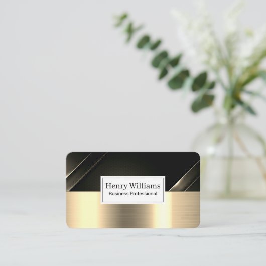 Black Carbon Fiber | Gold Metallic Brushed Visitenkarte (Stehend Vorderseite)