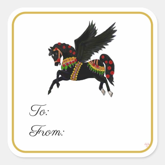 Black Carousel Pegasus Gift Label Sticker (Vorderseite)