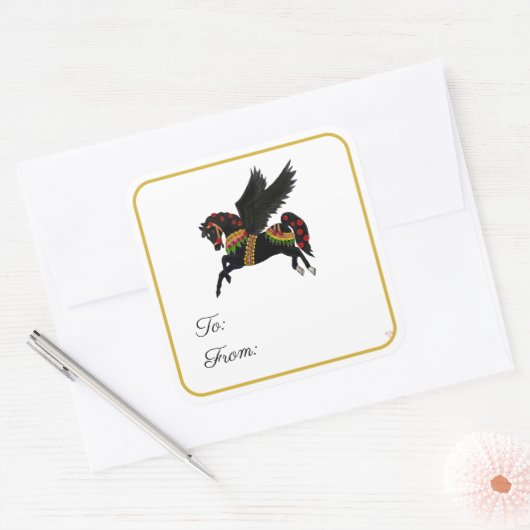 Black Carousel Pegasus Gift Label Sticker (Umschlag)