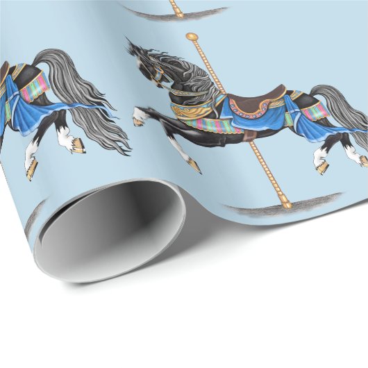 Black Carousel Pferd Geschenkpapier (Rolleneckpunkt)