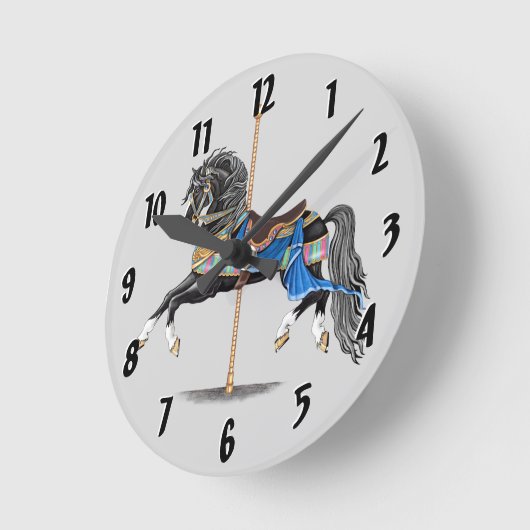 Black Carousel Pferd Runde Wanduhr (Winkel)