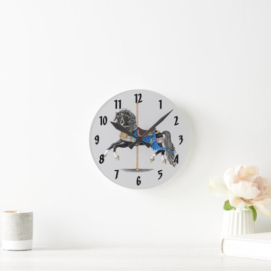 Black Carousel Pferd Runde Wanduhr (Zuhause)