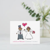 Black Cartoon Couple Mr & Mrs Wedding Vielen Dank Postkarte (Stehend Vorderseite)